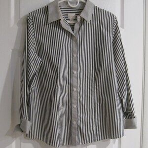 Chico’s No Iron Coloblock Striped Button Down Shirt Size 1 (US 8) 100% Cotton